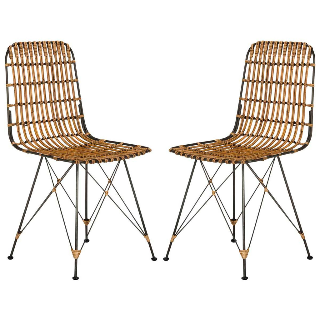 Safavieh Minerva Wicker Dining Chair-Natural/Black (Set of 2)