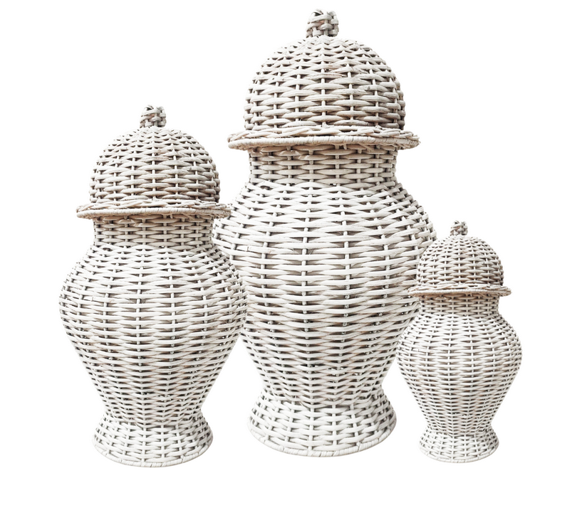 Wicker Ginger Jar White | Enchanted Home - GLA064