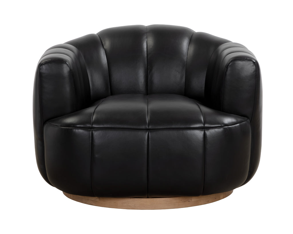 Tadeo Swivel Lounge Chair - Rustic Oak - Vintage Black Night Leather | Sunpan Furniture - 1110