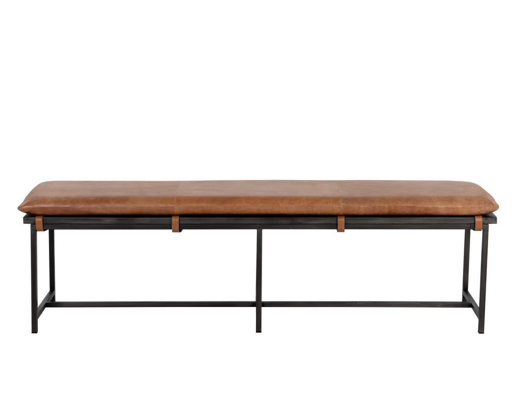 Zancor Bench - Gunmetal - Tan Leather | Sunpan Furniture - 109404