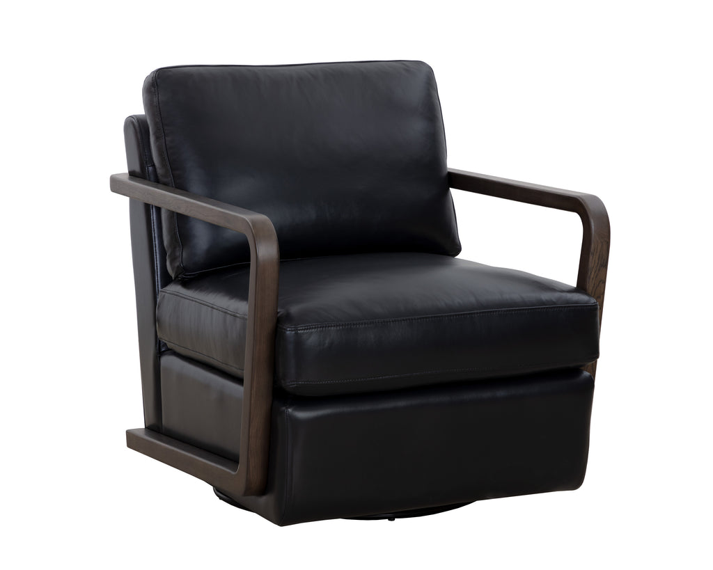 Castell Swivel Lounge Chair - Brown - Cortina Black Leather | Sunpan Furniture - 111248