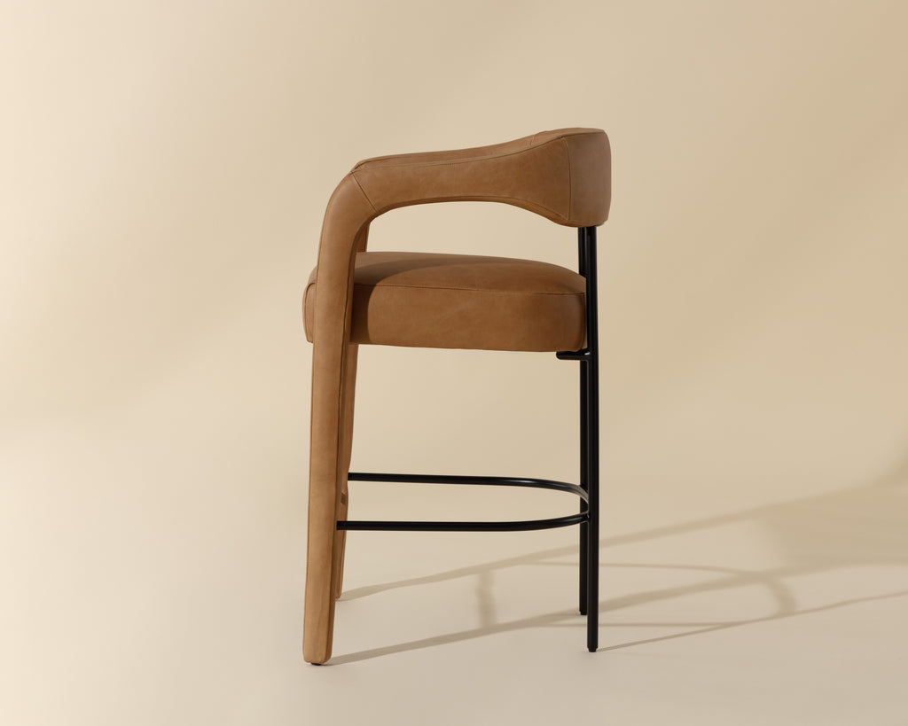 Mavia Counter Stool - Ludlow Sesame Leather | Sunpan Furniture - 111454