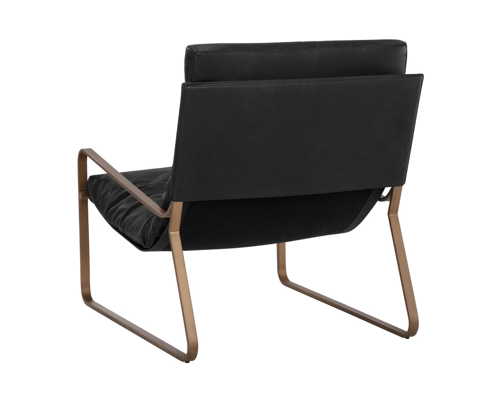 Zancor Lounge Chair - Antique Brass - Charcoal Black Leather | Sunpan Furniture - 110657