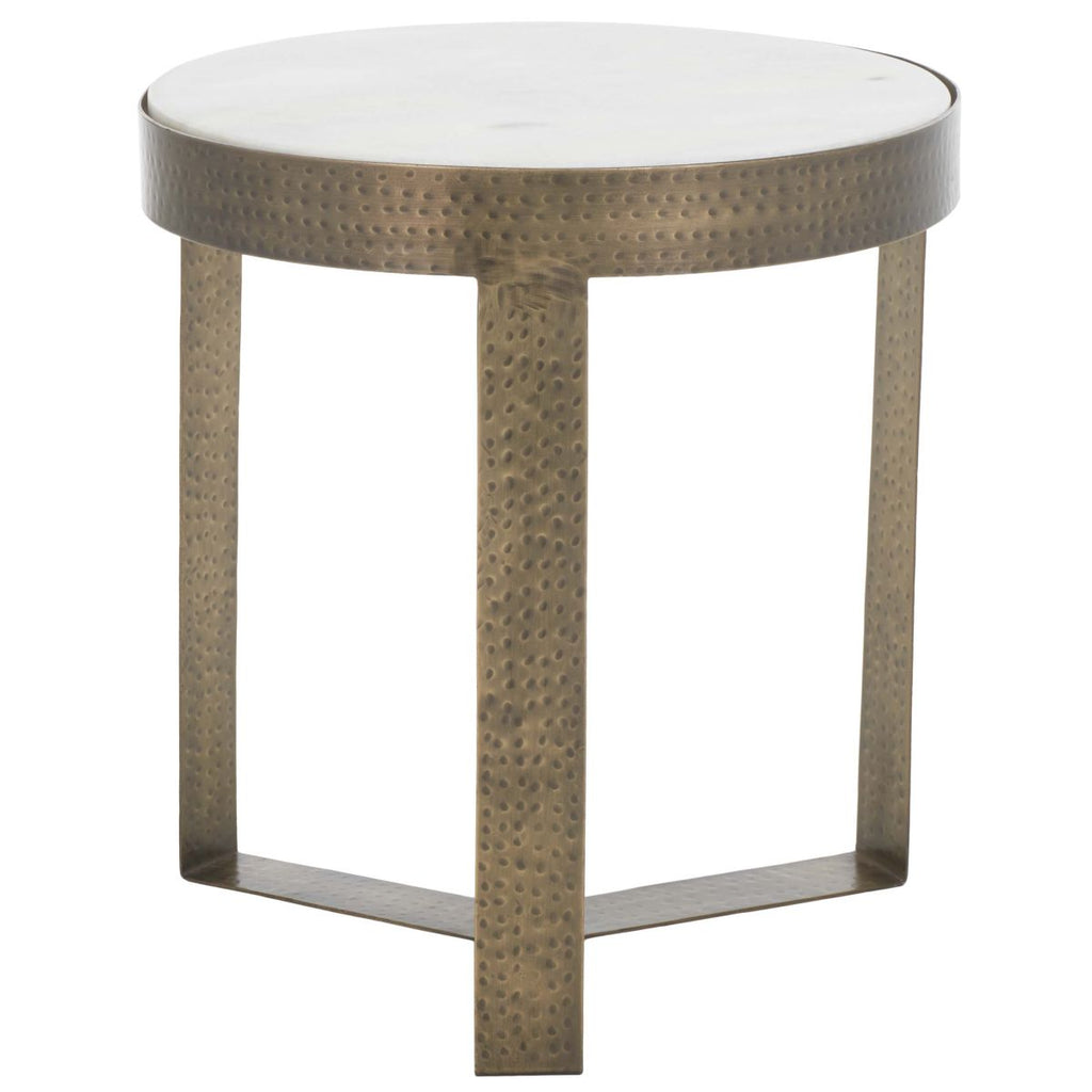 Safavieh Triss Round Accent Table, White Marble / Antique Brass