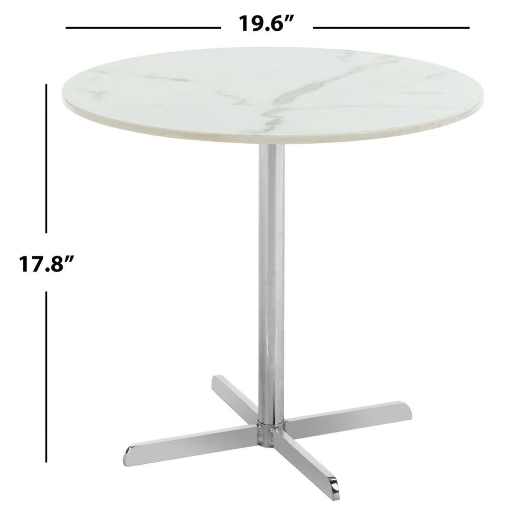 Safavieh Winnie Round Side Table - White Marble Veneer/Chrome Leg