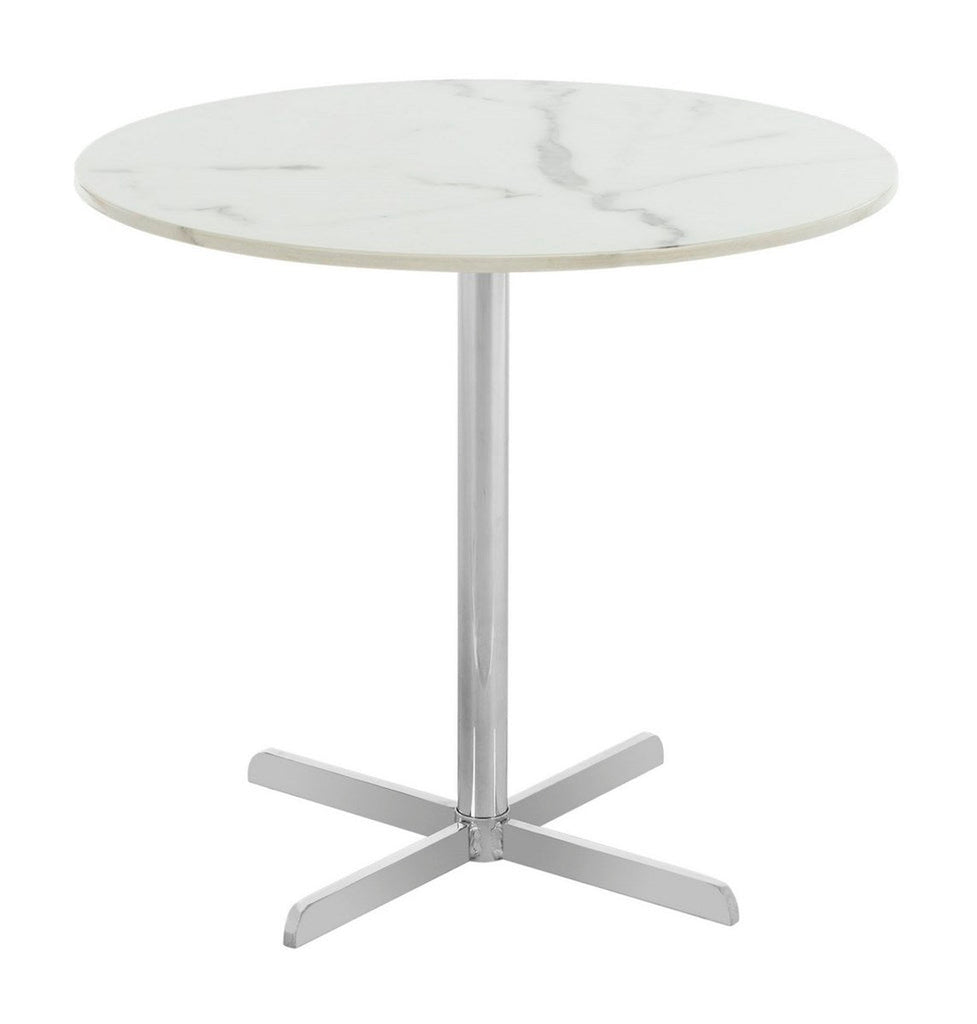 Safavieh Winnie Round Side Table - White Marble Veneer/Chrome Leg