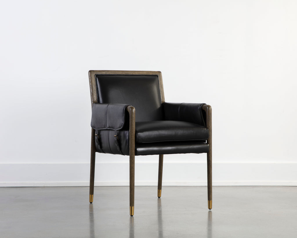 Mauti Dining Armchair - Distressed Brown - Cortina Black Leather | Sunpan Furniture - 111656