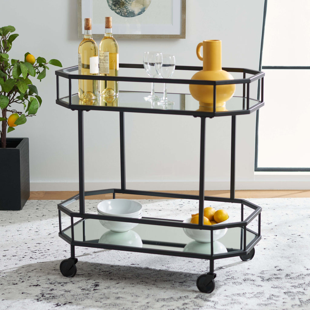 Safavieh Silva 2 Tier Octagon Bar Cart - Matte / Black