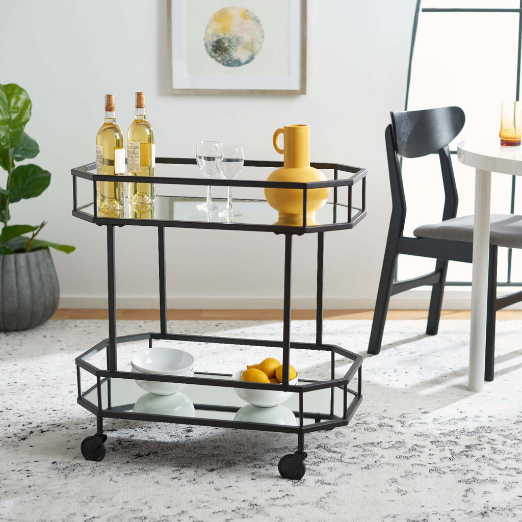 Safavieh Silva 2 Tier Octagon Bar Cart - Matte / Black