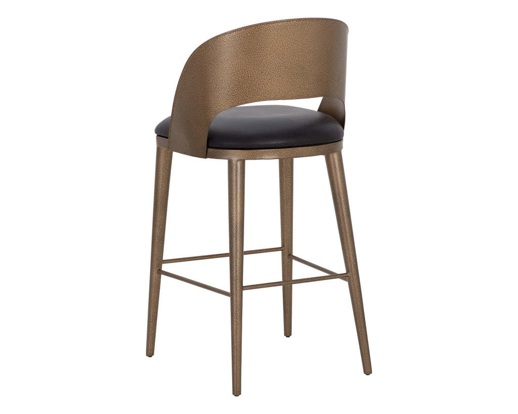 Dezirae Barstool - Antique Brass - Charcoal Black Leather | Sunpan Furniture - 111052