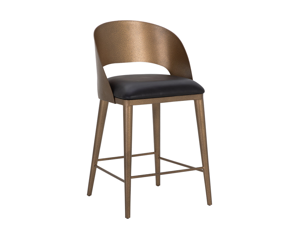 Dezirae Counter Stool - Antique Brass - Charcoal Black Leather | Sunpan Furniture - 111047