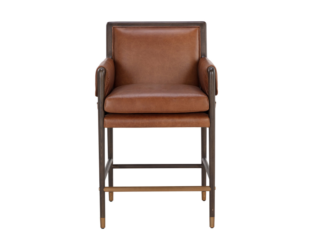 Mauti Counter Stool - Brown - Shalimar Tobacco Leather | Sunpan Furniture - 111654