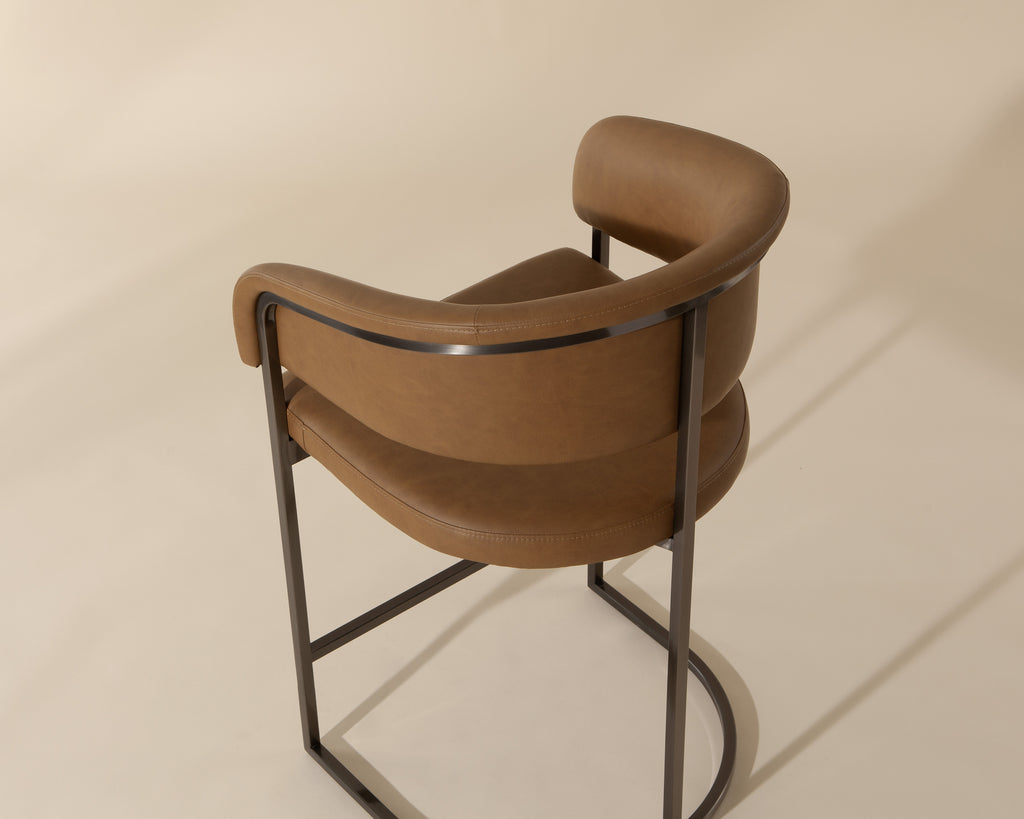 Marris Counter Stool - Gunmetal - Milliken Cognac | Sunpan Furniture - 110907