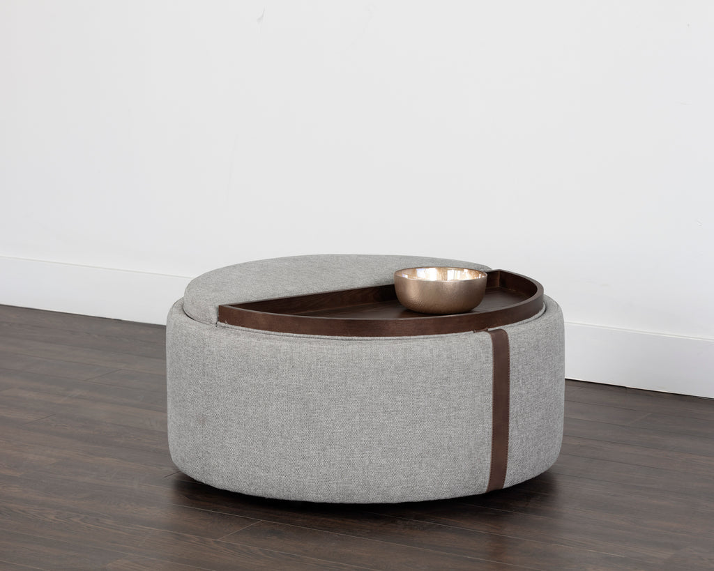 Borelli Wheeled Storage Ottoman - Belfast Heather Grey / Autumn Chestnut | Sunpan Furniture - 