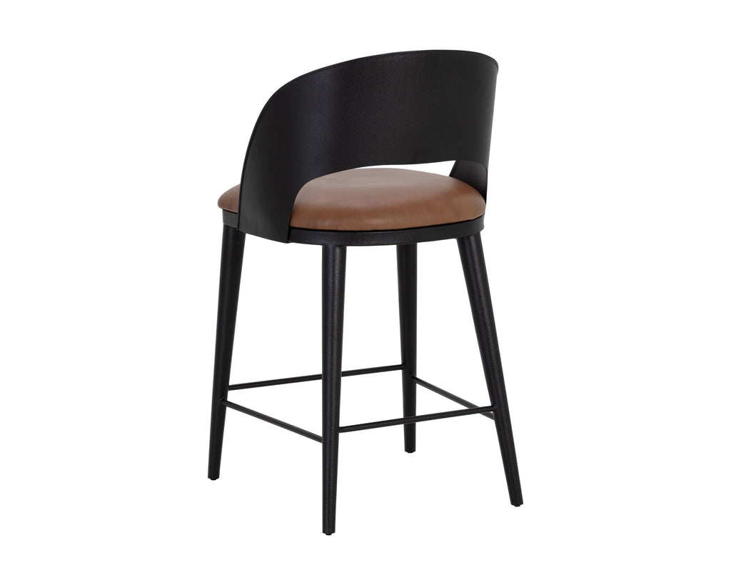 Dezirae Counter Stool - Black - Cognac Leather | Sunpan Furniture - 111043