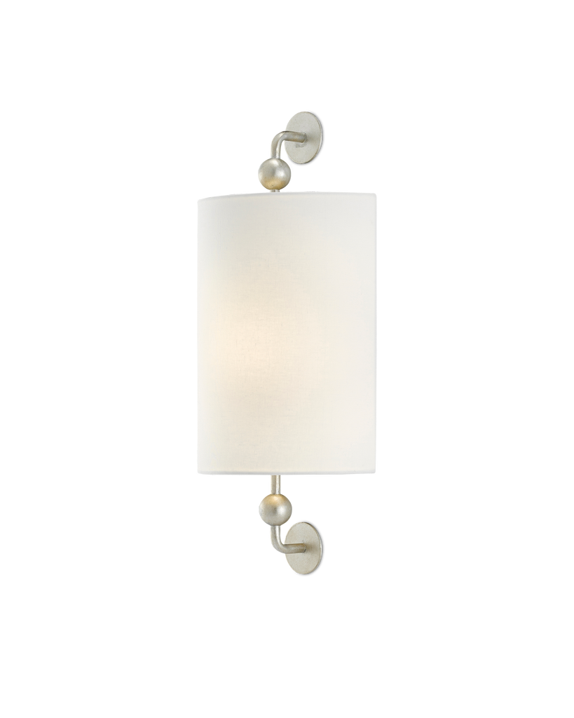 Tavey Silver Wall Sconce, White Shade | Currey & Co - 5900-0030