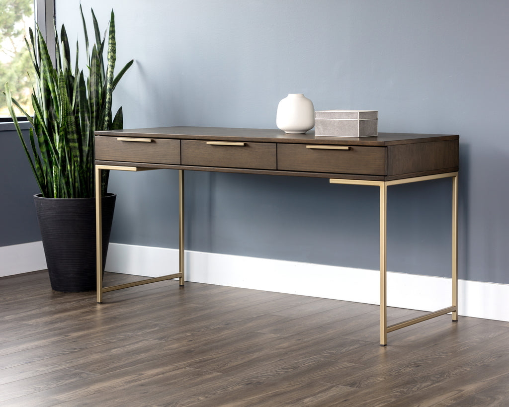 Rebel Desk - Gold - Raw Umber | Sunpan Furniture - 104610