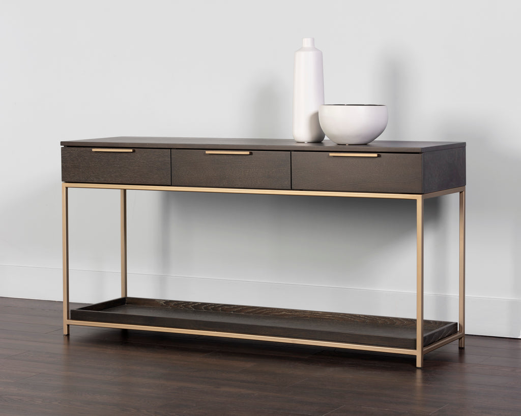 Rebel Console Table With Drawers  - Gold - Charcoal Grey | Sunpan Furniture - 105889