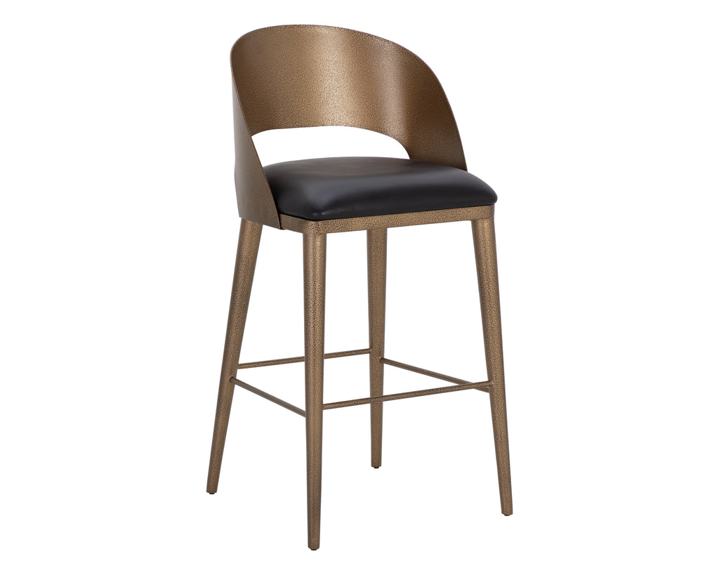 Dezirae Barstool - Antique Brass - Charcoal Black Leather | Sunpan Furniture - 111052