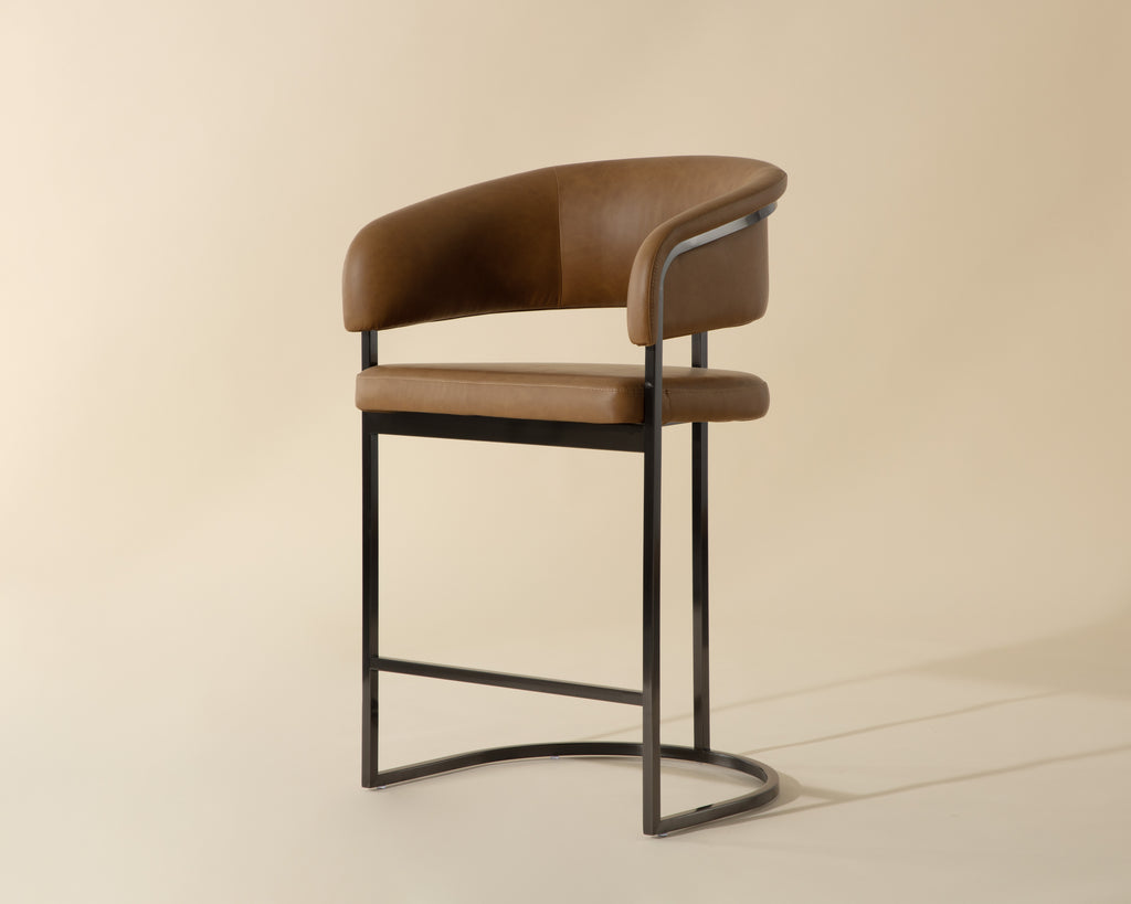 Marris Counter Stool - Gunmetal - Milliken Cognac | Sunpan Furniture - 110907