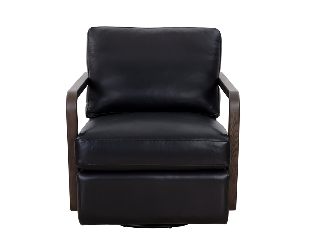 Castell Swivel Lounge Chair - Brown - Cortina Black Leather | Sunpan Furniture - 111248