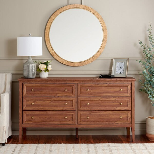 Sondra 6 Drawer Dresser | Safavieh - DRS9602 - Walnut / Gold