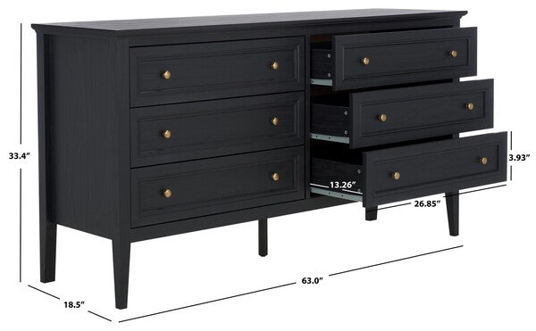 Sondra 6 Drawer Dresser | Safavieh - DRS9602 - Black / Gold