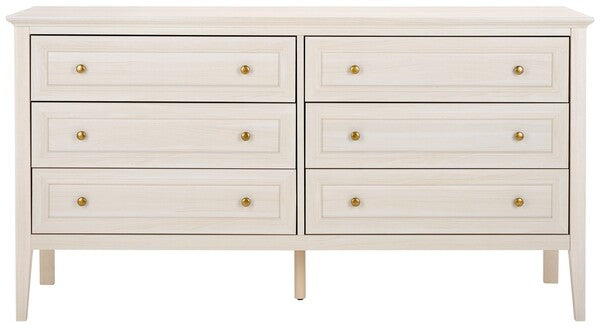 Sondra 6 Drawer Dresser | Safavieh - DRS9602 - Bleached White / Gold