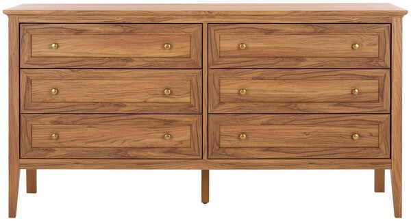 Sondra 6 Drawer Dresser | Safavieh - DRS9602 - Oak / Gold