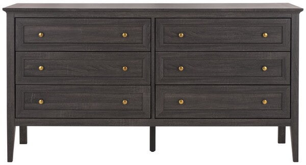 Sondra 6 Drawer Dresser | Safavieh - DRS9602 - Distressed Black / Gold