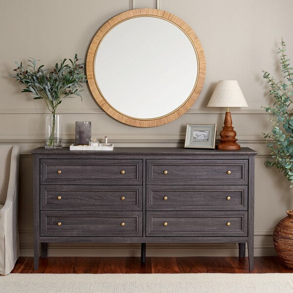 Sondra 6 Drawer Dresser | Safavieh - DRS9602 - Distressed Black / Gold