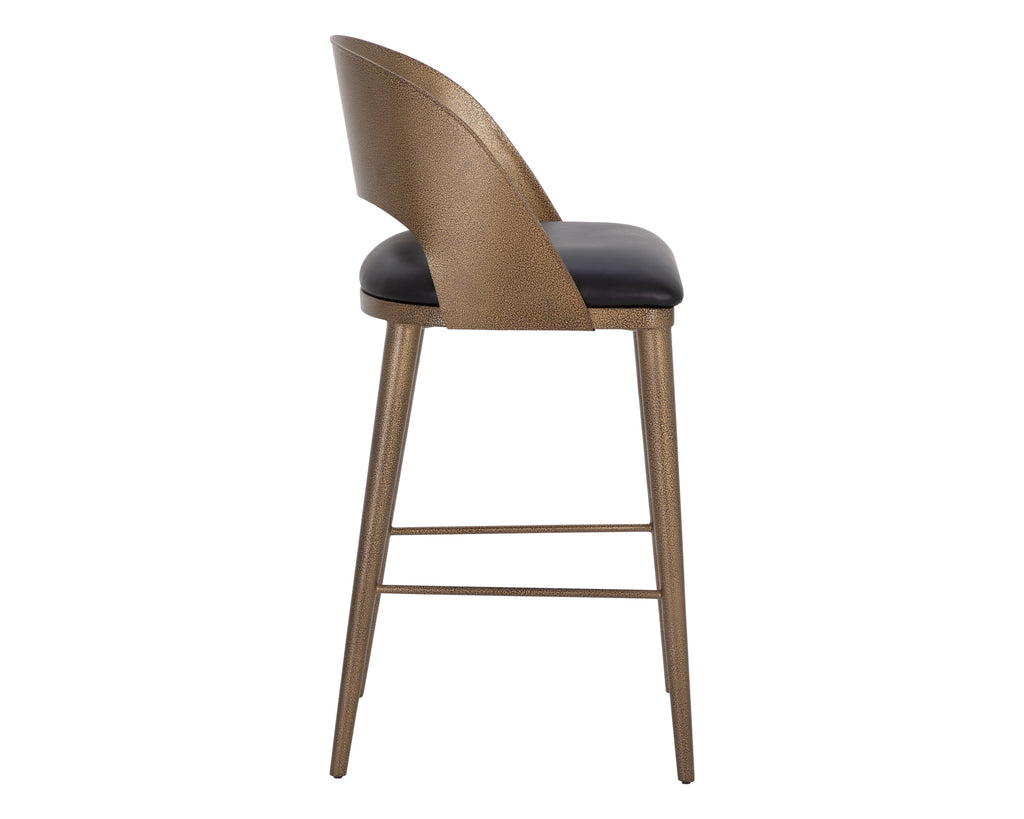 Dezirae Barstool - Antique Brass - Charcoal Black Leather | Sunpan Furniture - 111052