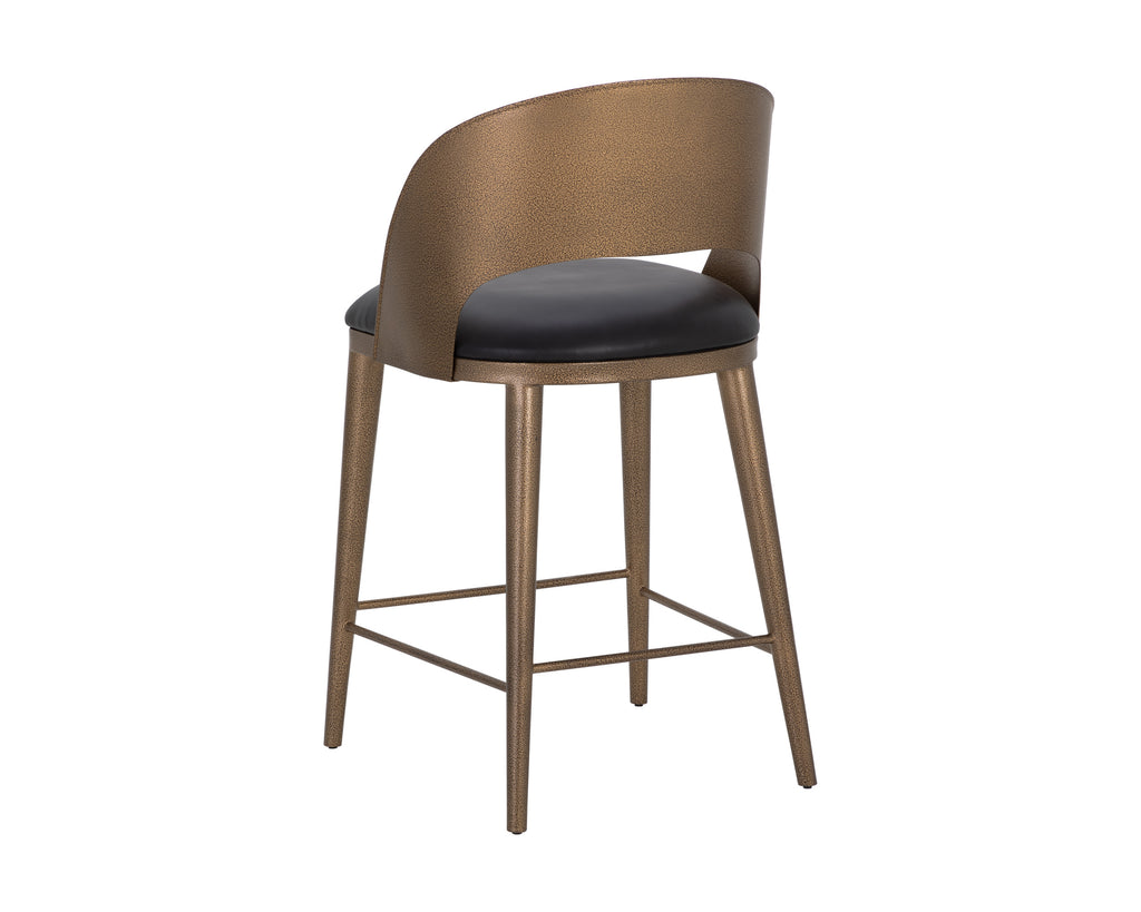 Dezirae Counter Stool - Antique Brass - Charcoal Black Leather | Sunpan Furniture - 111047