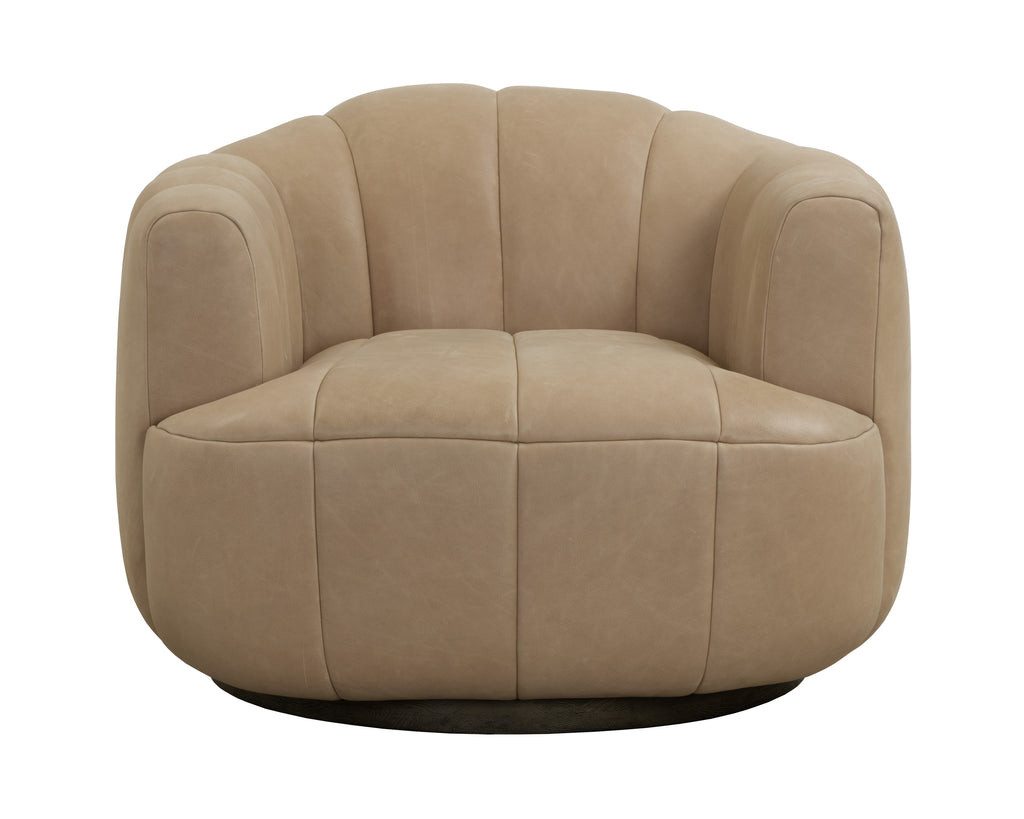 Tadeo Swivel Lounge Chair - Dark Brown - Sahara Sand Leather | Sunpan Furniture - 111080