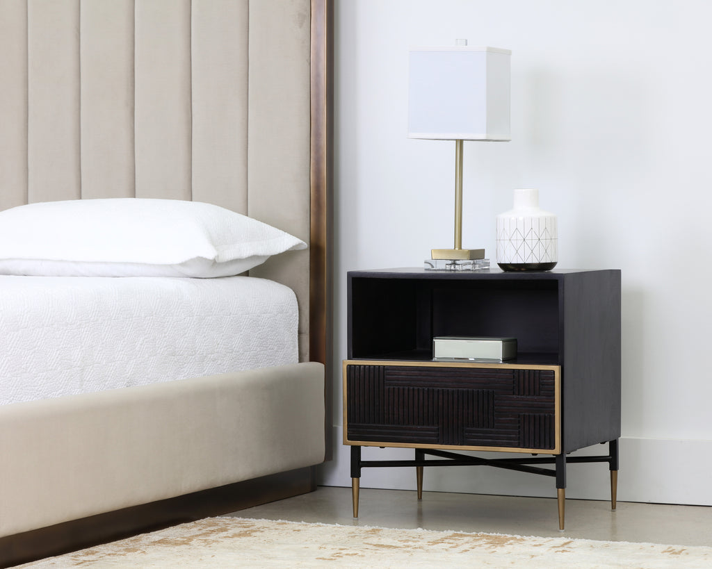 Markwood Nightstand - Brass - Dark Brown | Sunpan Furniture - 105798