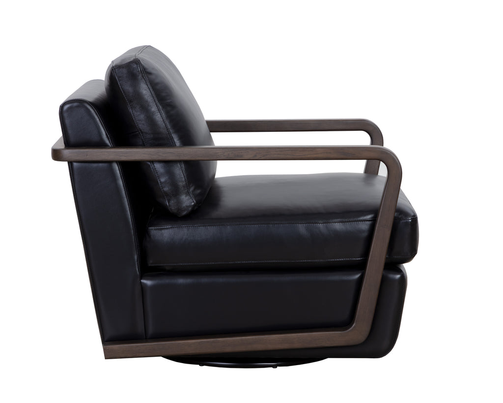 Castell Swivel Lounge Chair - Brown - Cortina Black Leather | Sunpan Furniture - 111248