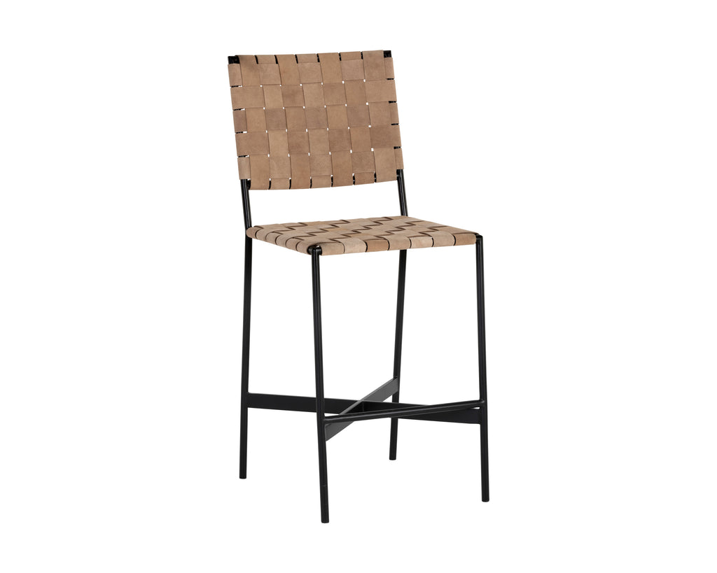 Omari Counter Stool - Suede Light Tan Leather | Sunpan Furniture - 107067