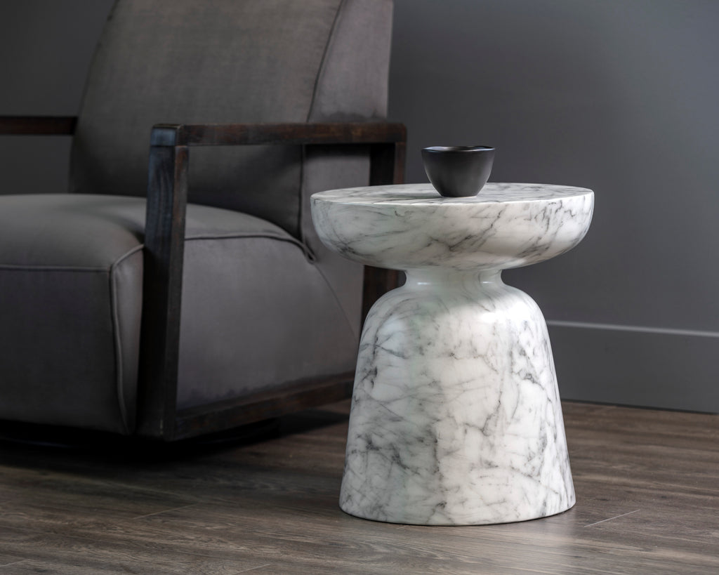 Lucida End Table - Marble Look - White | Sunpan Furniture - 106283