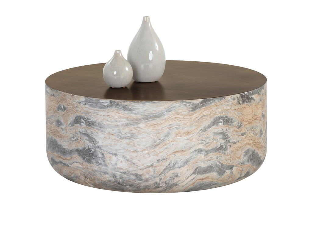 Diaz Coffee Table - Marble Look - Antique Brass | Sunpan Furniture - 107198