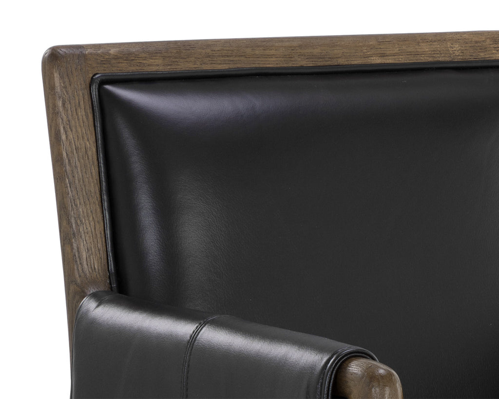 Mauti Dining Armchair - Distressed Brown - Cortina Black Leather | Sunpan Furniture - 111656