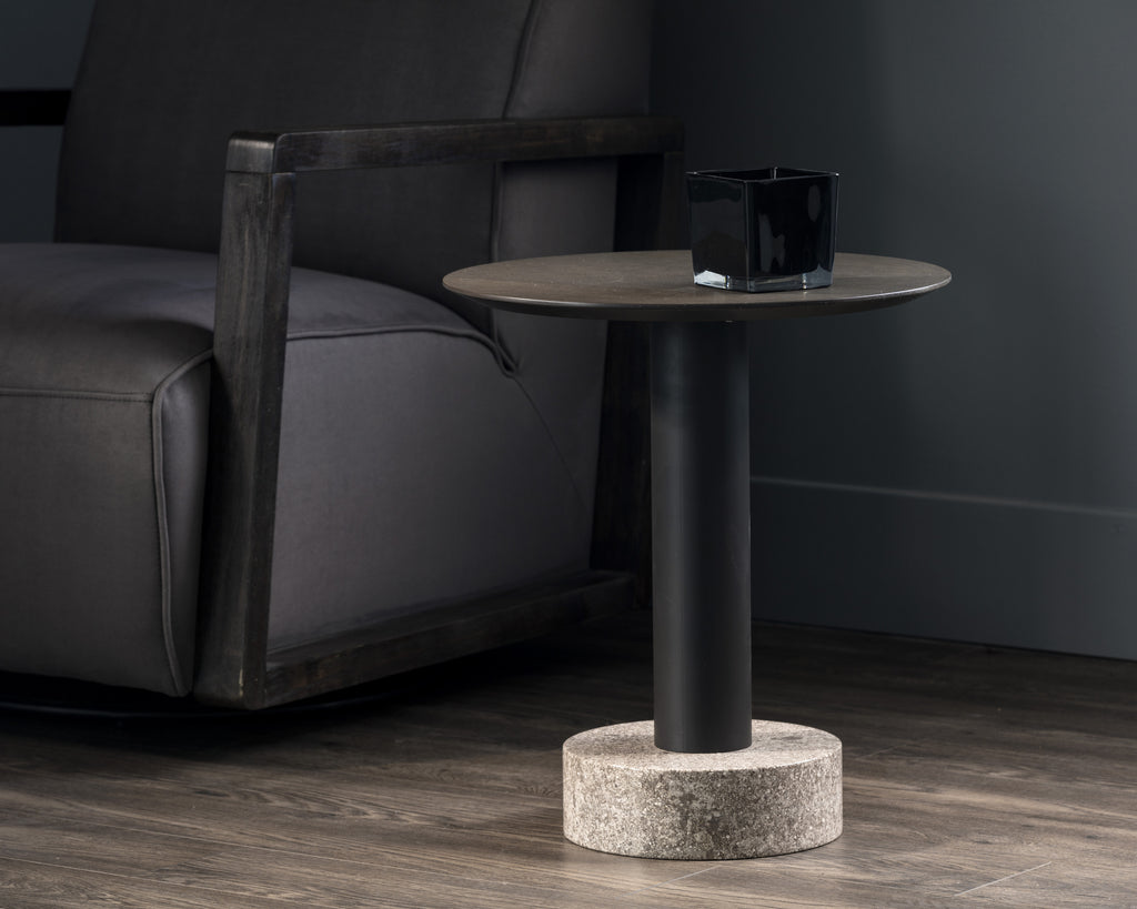 Monaco End Table - Black - Grey Marble / Raw Umber | Sunpan Furniture - 104630