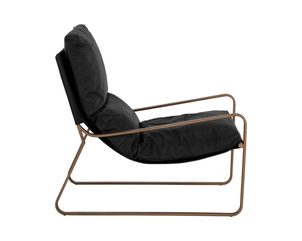 Zancor Lounge Chair - Antique Brass - Charcoal Black Leather | Sunpan Furniture - 110657