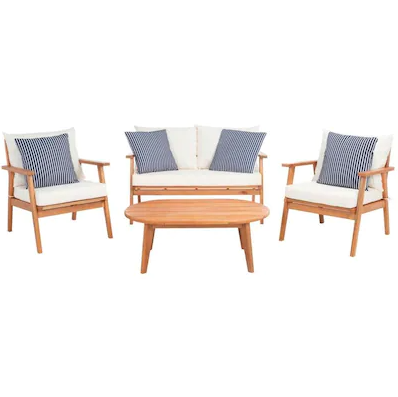 Safavieh Deacon 4 Pc Living Set - Natural/Beige/ Navy Striped