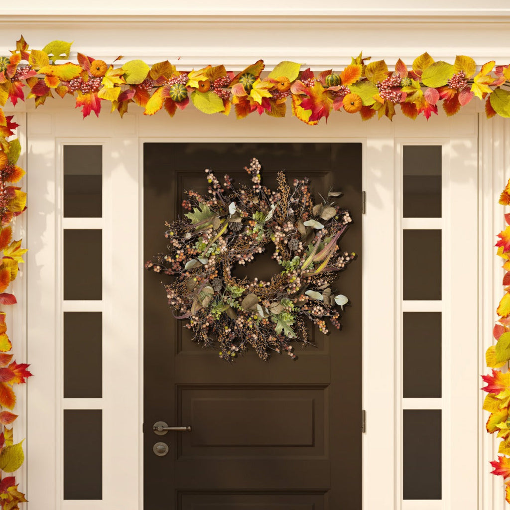 Safavieh Faux 26 Inch Berry & Acorn Wreath , FXP1043 - Brown / Green