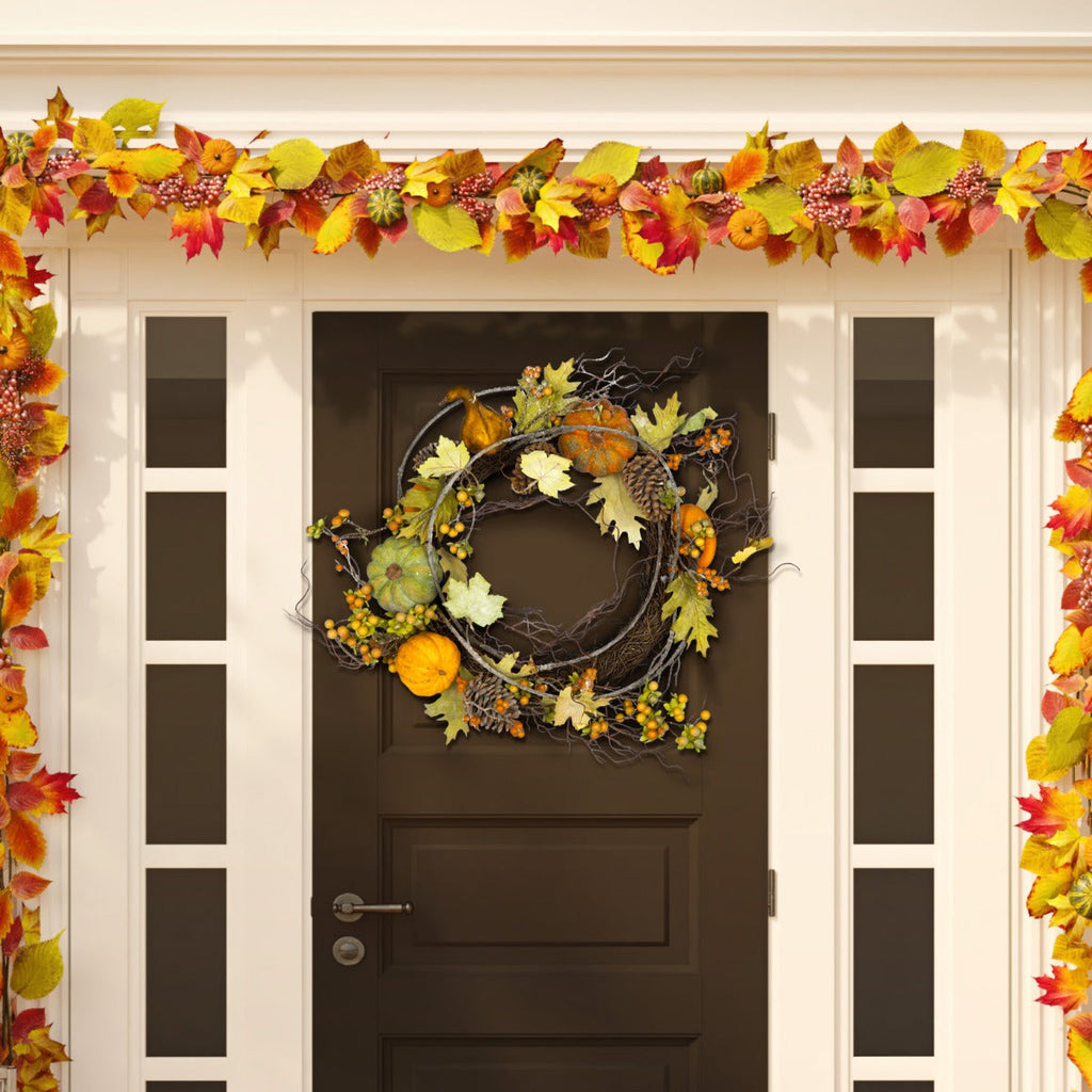 Safavieh Faux 24 Inch Oak Leak Wreath W/ Pumpkins , FXP1046 - Multi