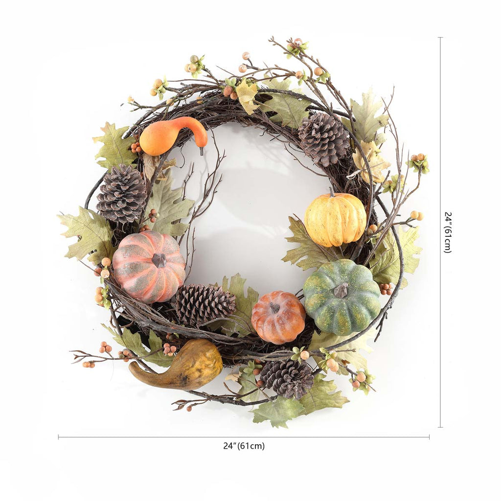 Safavieh Faux 24 Inch Oak Leak Wreath W/ Pumpkins , FXP1046 - Multi