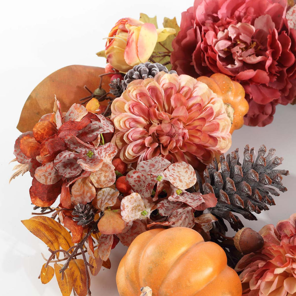 Safavieh Faux 28 Inch Peony & Pumpkin Wreath W/ Pine Cones , FXP1053 - Multi