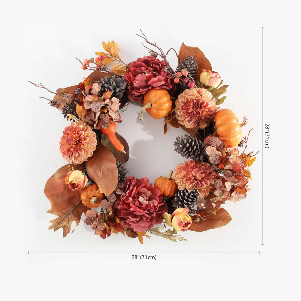 Safavieh Faux 28 Inch Peony & Pumpkin Wreath W/ Pine Cones , FXP1053 - Multi