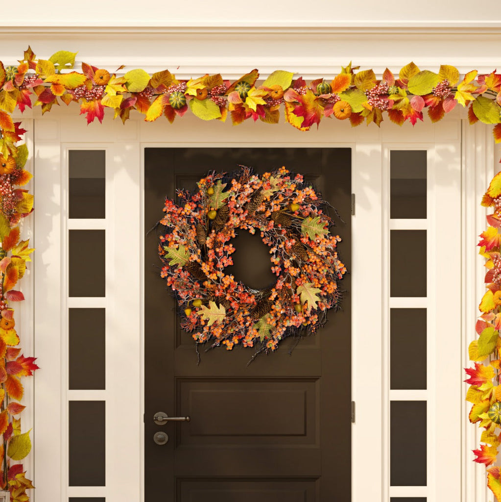 Safavieh Faux 26 Inch Berry, Acorn, Pine Cone & Oak Leaf Wreath , FXP1054 - Multi