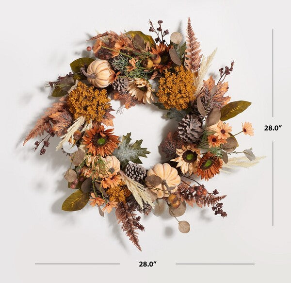 Safavieh Faux 28 Inch Oak Leaf & Pumpkin Wreath W/ Pine Cones , FXP1056 - Multi